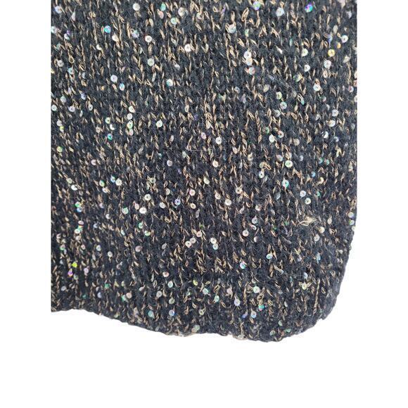 Kenar Black Gold Sequin Knit Cowl Collar Sleeveless Pullover Glam Sweater - Picture 8 of 12